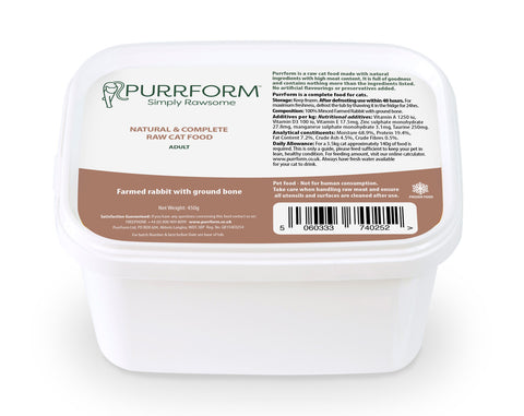 PurrForm Farmed Rabbit With Ground Bone. Adult 450g