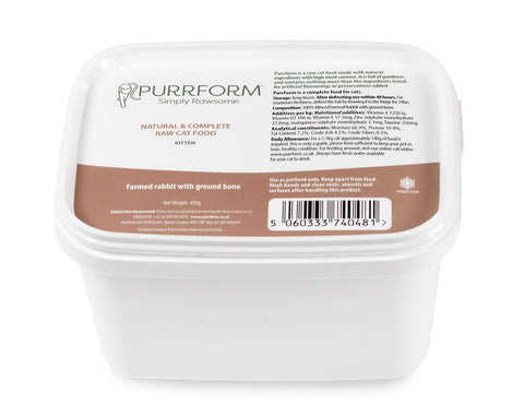 PurrForm Farmed Rabbit With Ground Bone. Kitten 450g