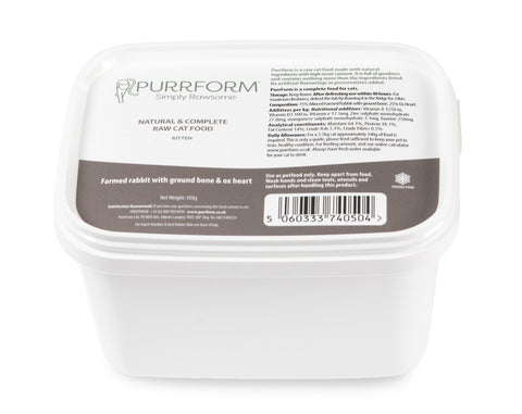 PurrForm Farmed Rabbit With Ground Bone, Ox Heart. Kitten 450g