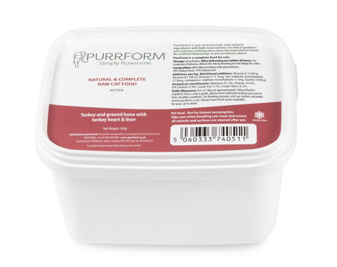 PurrForm Turkey With Ground Bone With Turkey Heart & Liver. Kitten 450g