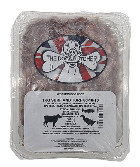 Dogs Butcher 1kg Surf & Turf 80/10/10