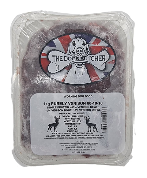 Dogs Butcher 1kg Purely Venison Single Protetin 80/10/10