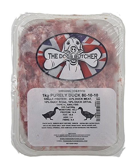 Dogs Butcher 1kg Purely Duck Single Protein 80/10/10