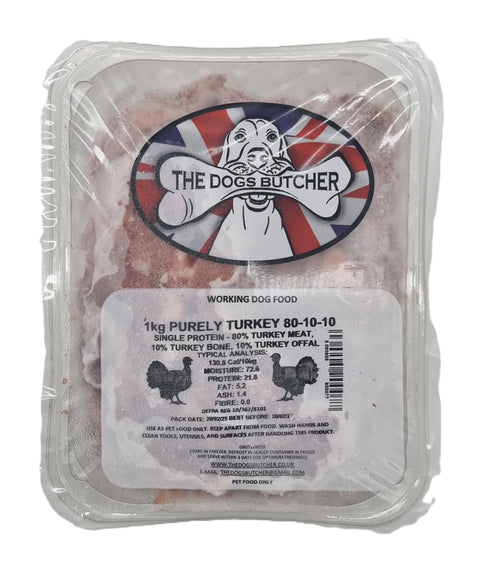 Dogs Butcher 1kg Purely Turkey Single Protetin 80/10/10