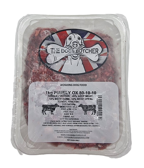 Dogs Butcher 1kg Purely Ox Single Protetin 80/10/10