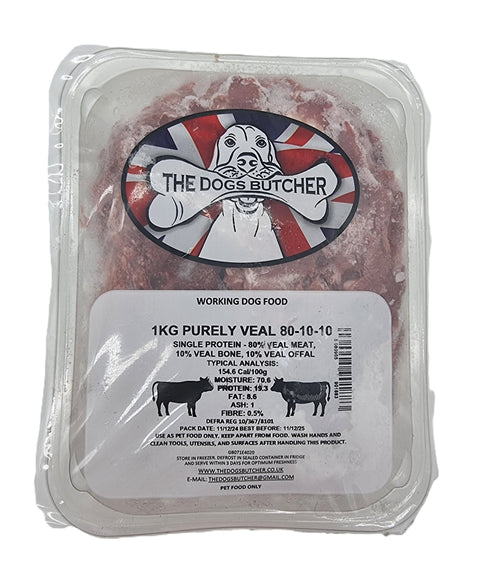 Dogs Butcher 1kg Purely Veal Single Protetin 80/10/10