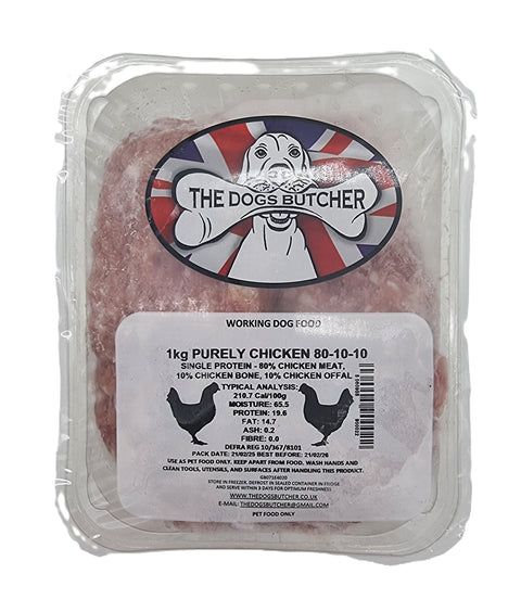 Dogs Butcher 1kg Purely Chicken Single Protetin 80/10/10