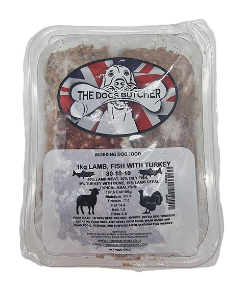 Dogs Butcher 1kg Lamb Fish With Turkey 80/10/10