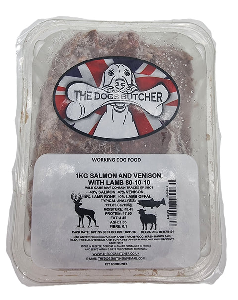 Dogs Butcher 1kg Salmon & Venison 80/10/10