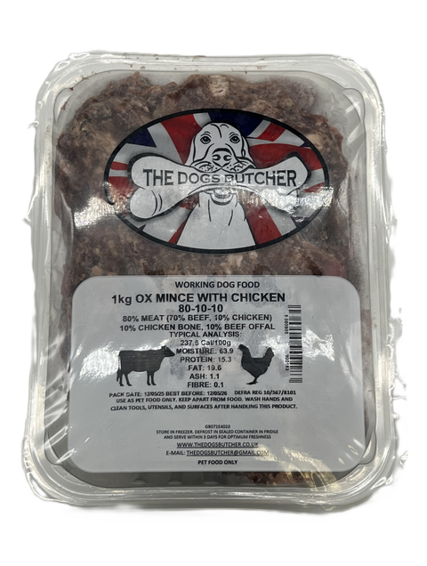 Dogs Butcher 1kg Ox Mince With Chicken 80/10/10